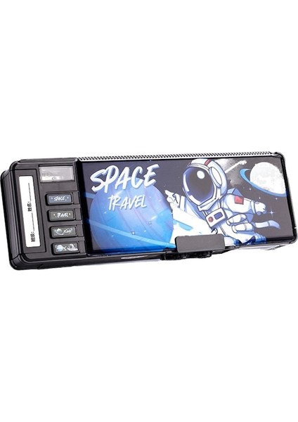 Çok Fonksiyonlu Kırtasiye Kod Kilitli Çift Katmanlı Mekanizmalı Siyah Kalem Kutusu (Yurt Dışından)