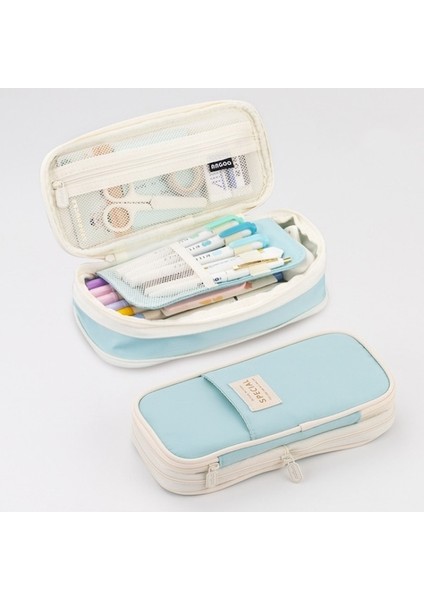 Macaron Çift Katmanlı Geri Çekilebilir Kırtasiye Açık Kalem Kutusu (Yurt Dışından)