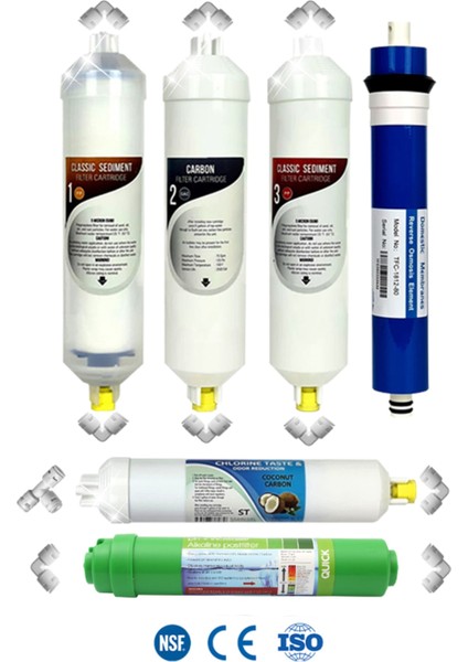 Su Arıtma Cihazı Yeni Seri Ph Filtreli 6 Aşama Inline Domestic Membranlı Bakım Seti