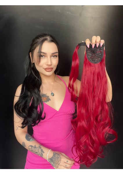 Cırcırtlı Bağcıklı At Kuyruğu Tak Çık Ateş Kızılı modelleri