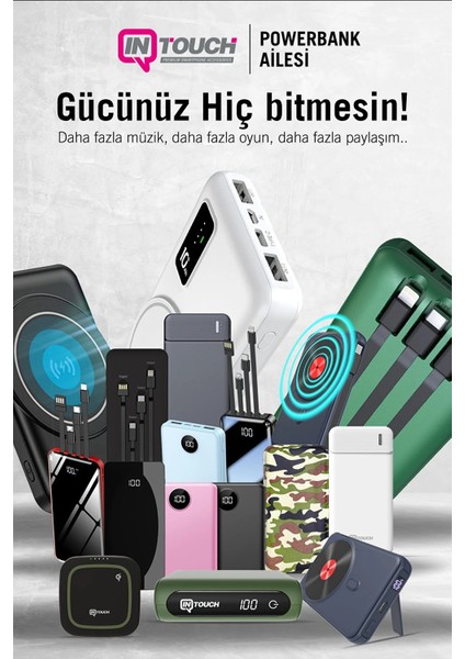 10.000 mAh Prime Dijital Göstergeli Dahili Çoklu Kablolu Powerbank Siyah