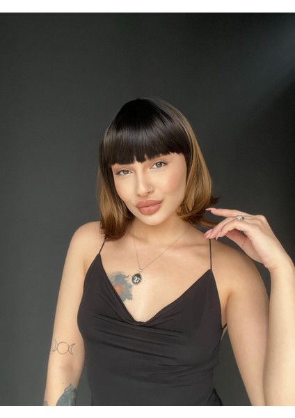 Kısa Küt Perçemli Bob Pedikal Peruk Kemoterapi Uygundur Siyah Karamel fiyatları