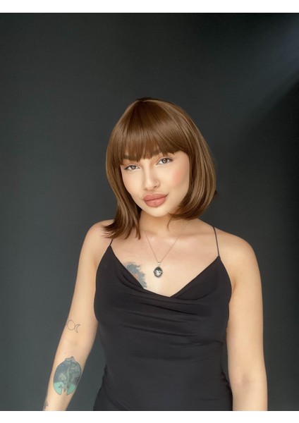 Kısa Küt Perçemli Bob Pedikal Peruk Kemoterapi Uygundur Kahverengi fiyatları