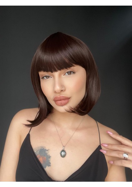 Kısa Küt Perçemli Bob Pedikal Peruk Kemoterapi Uygundur Sıcak Kahve