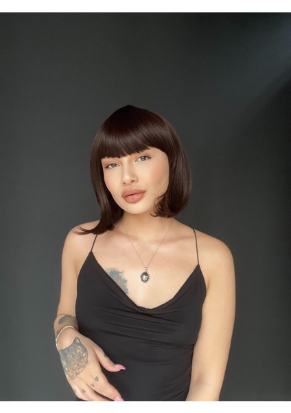 Kısa Küt Perçemli Bob Pedikal Peruk Kemoterapi Uygundur Sıcak Kahve fiyatları