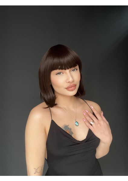 Kısa Küt Perçemli Bob Pedikal Peruk Kemoterapi Uygundur Sıcak Kahve fırsatları