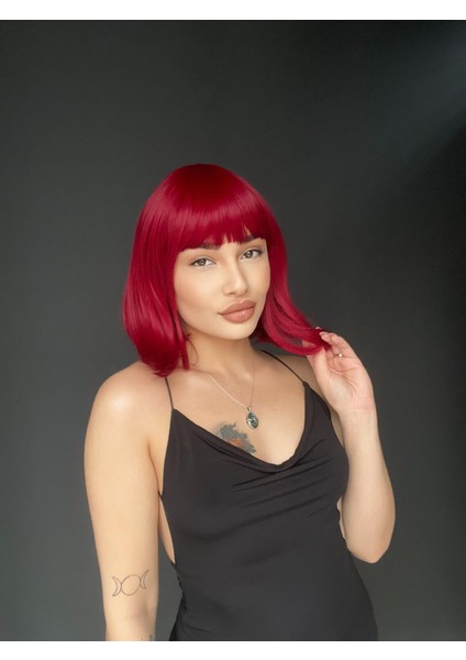 Kısa Küt Perçemli Bob Pedikal Peruk Kemoterapi Uygundur Kızıl