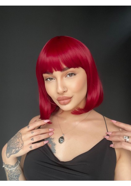 Kısa Küt Perçemli Bob Pedikal Peruk Kemoterapi Uygundur Kızıl fiyatları