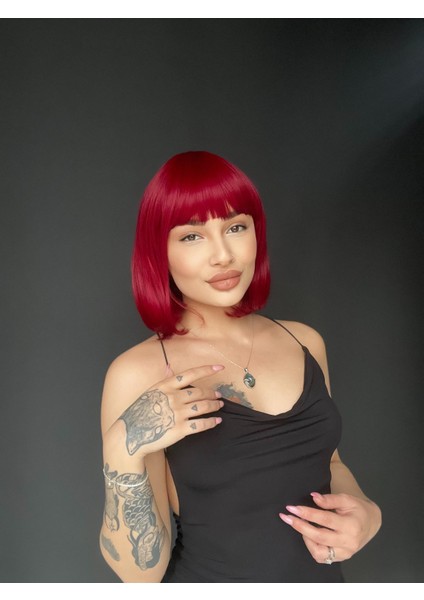 Kısa Küt Perçemli Bob Pedikal Peruk Kemoterapi Uygundur Kızıl fırsatları