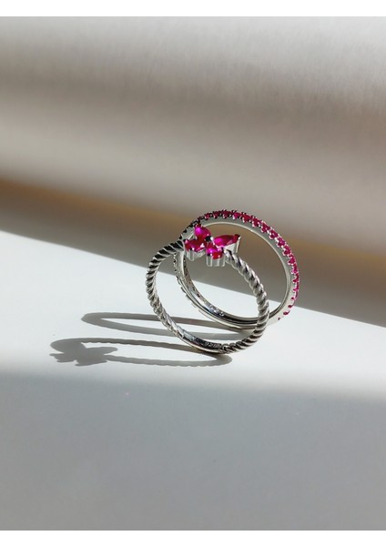 925 Ayar Gümüş Zirkon Taşlı Pembe Tam Tur Kelebek Tasarım Kadın Evlilik Yüzüğü fiyatları