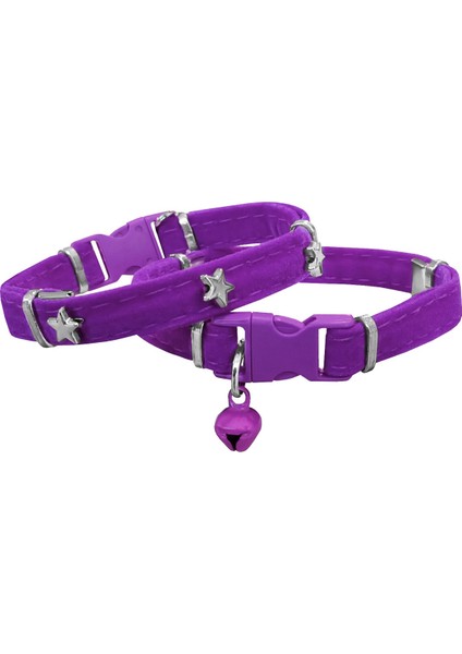 Kadife Kedi Boyun Tasması Yıldızlı 20-32 cm Mor