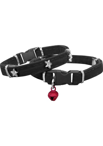 Kadife Kedi Boyun Tasması Yıldızlı 20-32 cm Siyah