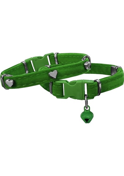 Kadife Kedi Boyun Tasması Kalpli 20-32 cm Yeşil
