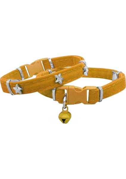 Kadife Kedi Boyun Tasması Yıldızlı 20-32 cm Sarı