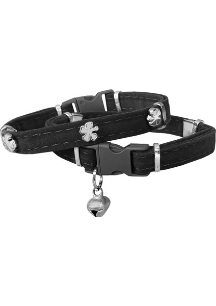 Kadife Kedi Boyun Tasması Yoncalı 20-32 cm Siyah