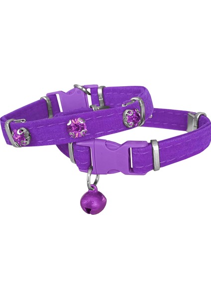 Kadife Kedi Boyun Tasması Taşlı 20-32 cm Mor