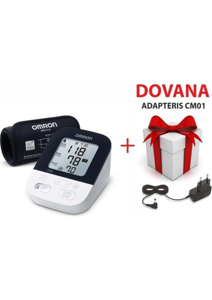 Adaptörlü M4 Intelli It HEM-7155T-EBK Tam Otomatik Üst Koldan Ölçer Aleti+Adaptör Kol Dijital