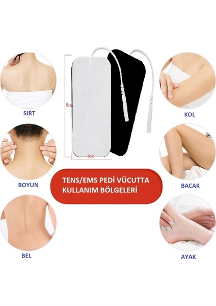 Tens Pedi Fizik Tedavi Cihazı Için Yapışkanlı Tens Elektrodu 5 cm x 9 cm 4 Adet Soketli