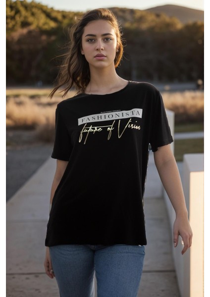Baskılı T-Shirt Siyah