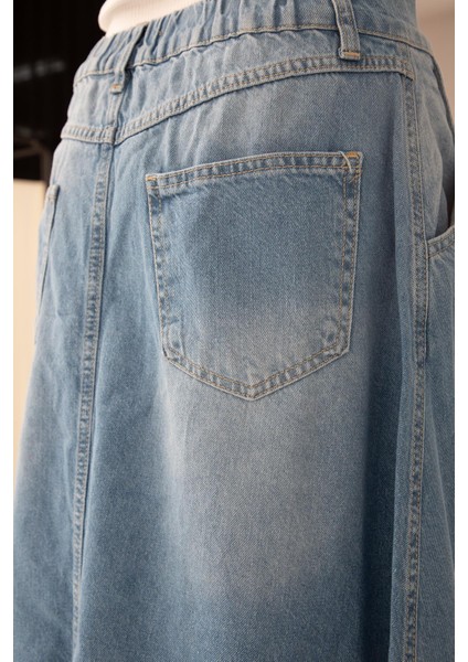 Uzun Denim Etek Mavi modelleri