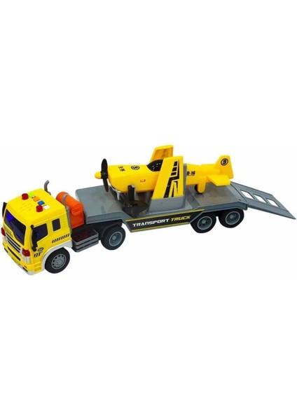 Maxx Wheels 1:16 Sesli ve Işıklı Transporter Tır 40 cm 23150 Sarı Uçak