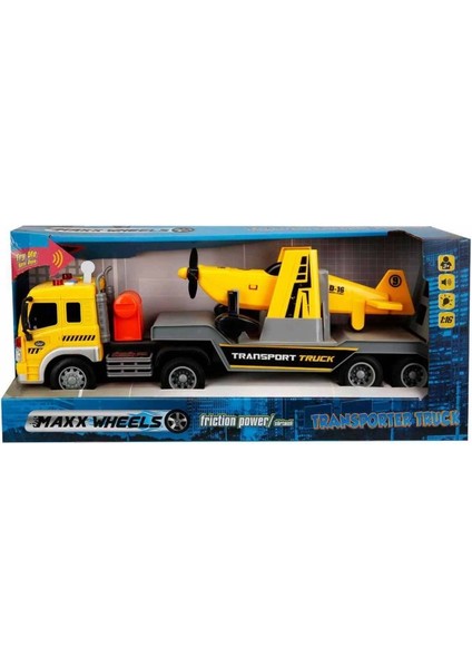 Maxx Wheels 1:16 Sesli ve Işıklı Transporter Tır 40 cm 23150 Sarı Uçak