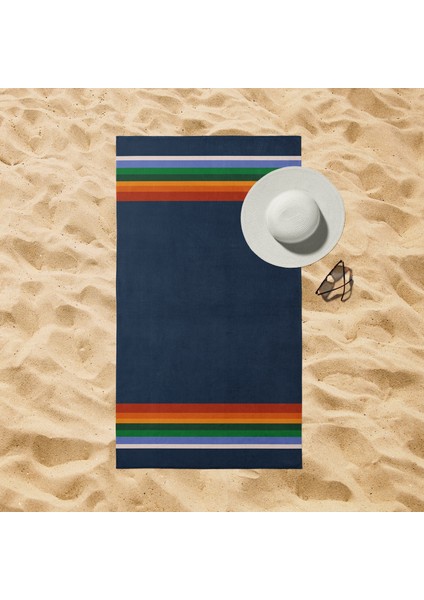 Retro Blue Plaj Havlusu - Pamuk
