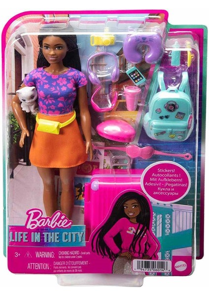 Şehirde Yaşam Serisinden Seyahat Temalı Barbie "Brooklyn" Roberts Bebek, Yavru Kedi, 10'Dan Fazla Seyahat Aksesuarı ve Çıkartma Kağıdıyla, 3 Yaş+ Hgx55