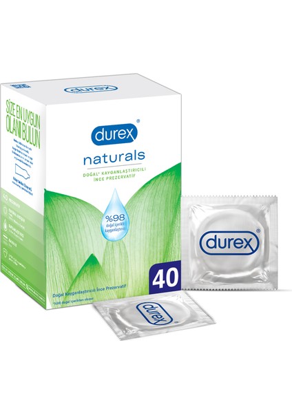 Naturals 40'lı Doğal Kayganlaştırıcılı İnce Prezervatif