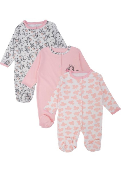 Kız Bebek Zebra Baskılı Çıtçıtlı Patikli Tulum Uyku Tulumu 3'lü Set