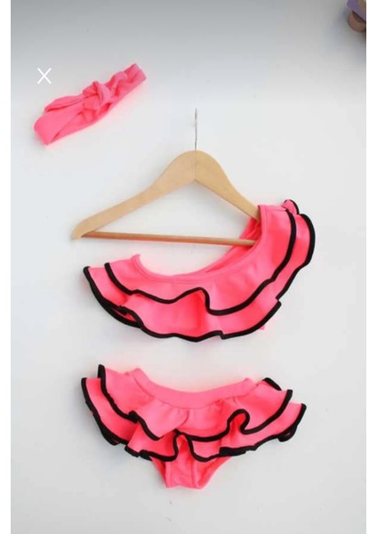 Yeni Sezon Tek Omuz Fırfırlı Bandanalı Cutout Dekolite Modelli Kız Çocuk Bikini Takımı