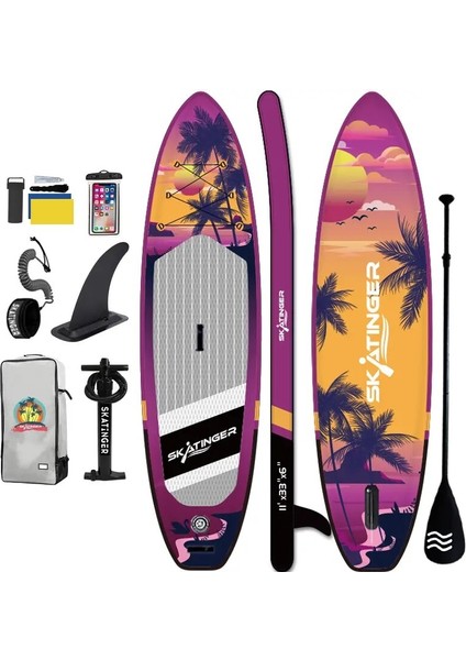 Lethe Boards Sunrıse Double Layer Sup Paddle Board Skatinger , Isup Şişme Sörf Tahtası Kürek Sörfü Full Set 335 x 84 x 15 cm + Su Geçirmez Telefon Kılıfı