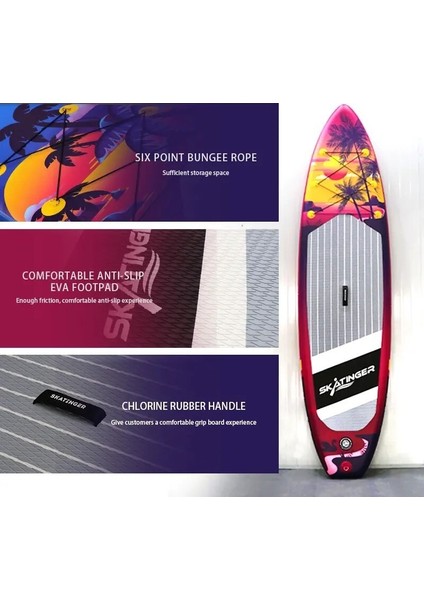 Lethe Boards Sunrıse Double Layer Sup Paddle Board Skatinger , Isup Şişme Sörf Tahtası Kürek Sörfü Full Set 335 x 84 x 15 cm + Su Geçirmez Telefon Kılıfı