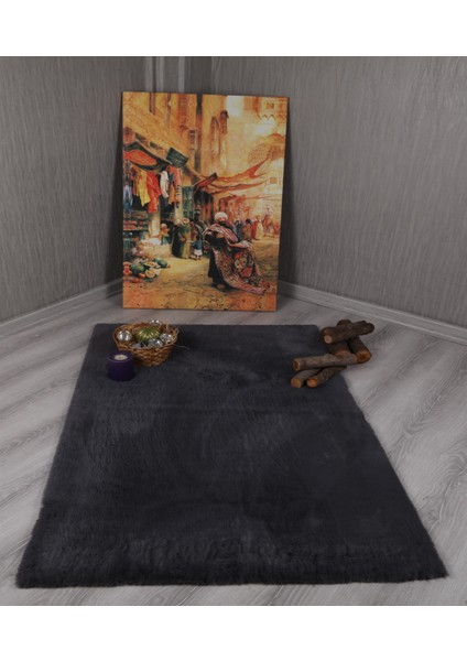 Dekoratif Tavşan Tüyü Ultra Yumuşak Peluş Kaymaz Halı Yolluk