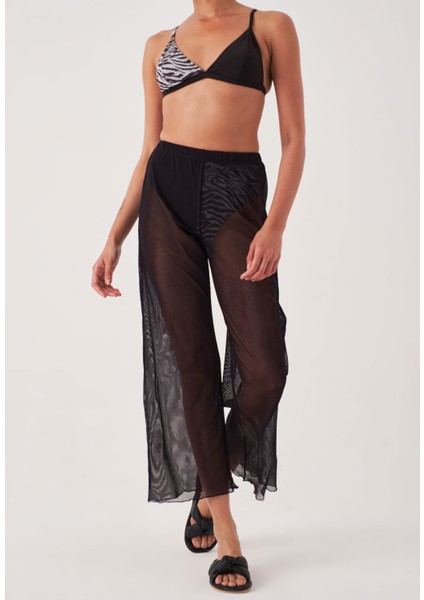 Siyah File Plaj Pantalonu