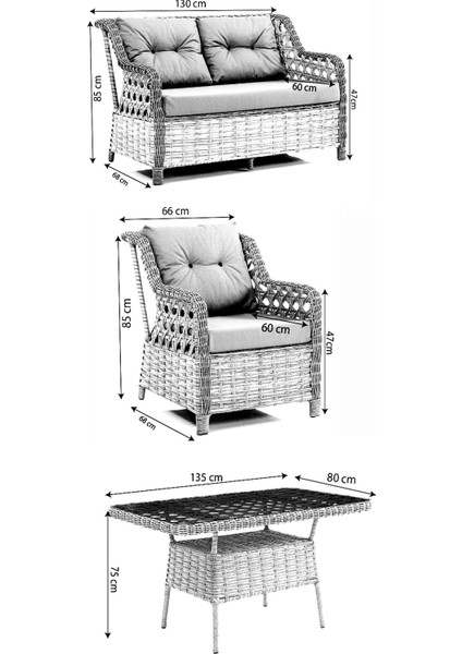 Eren Rattan Bahçe Balkon Takımı 2+1+1 Gri