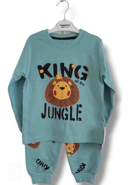 Mixima Kız Erkek Bebek Çocuk Unisex Pamuklu Alt Üst Takım King Jungle Aslan Model