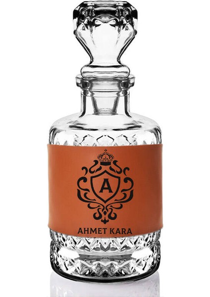 Isim ve Baş Harfli Taba Deri Kaplı Viski Şişesi