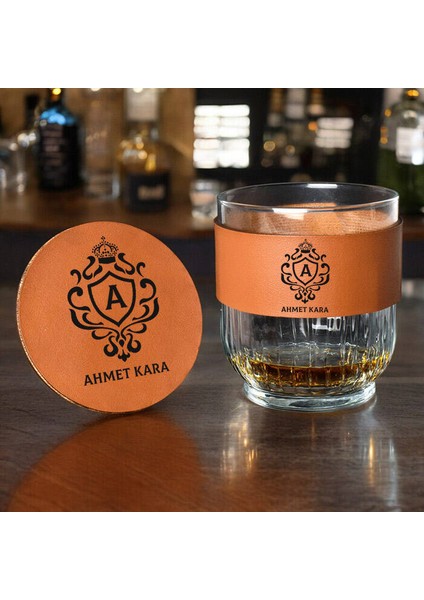 Isim ve Baş Harfli Taba Deri Kaplı Viski Seti modelleri