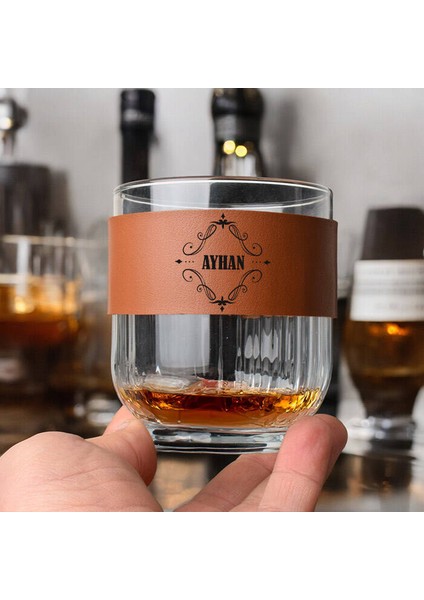 Kişiye Özel Isimli Taba Deri Kaplama Viski Seti modelleri