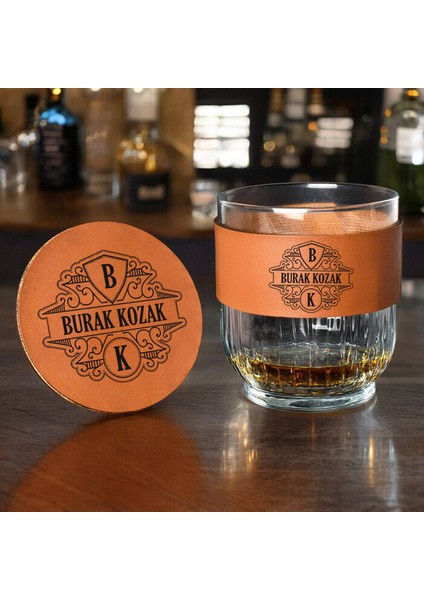 Kişiye Özel Premium Taba Deri Kaplama Viski Seti modelleri