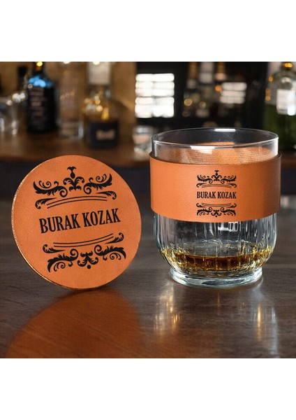 Kişiye Özel lik Taba Deri Kaplama Viski Seti