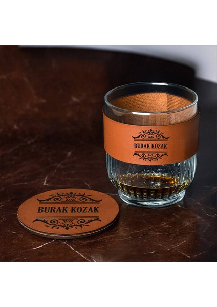 Kişiye Özel Taba Deri Kaplama Viski Bardağı Seti fırsatları