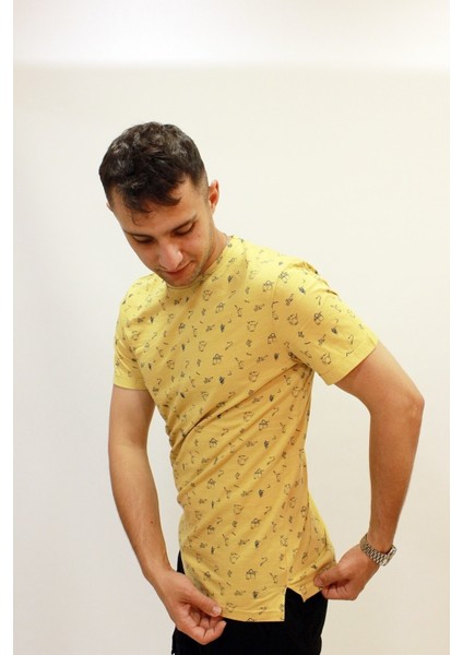 Caz 4174 Bisiklet Yaka Kendinden Desenli Erkek T-Shirt fiyatları