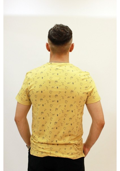 Caz 4174 Bisiklet Yaka Kendinden Desenli Erkek T-Shirt fırsatları