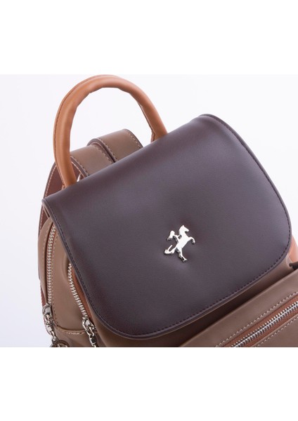 Kadın Sırt Çantası Çift Gözlü Spor Çanta Vizon Kahve Taba Dona ( 23X26X14 cm ) fırsatları