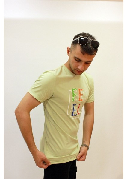 Caz 4131 Erkek Bisiklet Yaka Baskılı T-Shirt modelleri