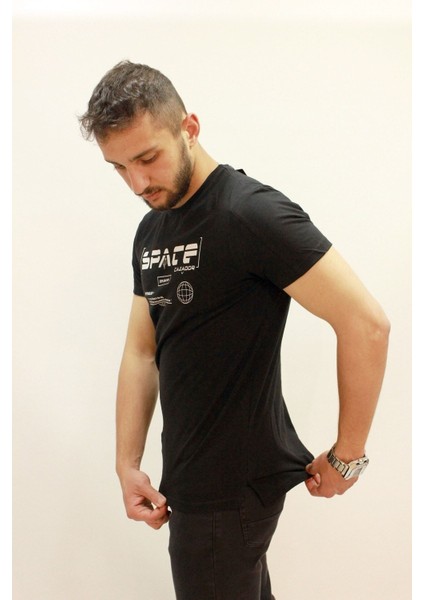 Caz 4172 Space Baskılı Bisiklet Yaka Erkek T-Shırt Siyah fiyatları