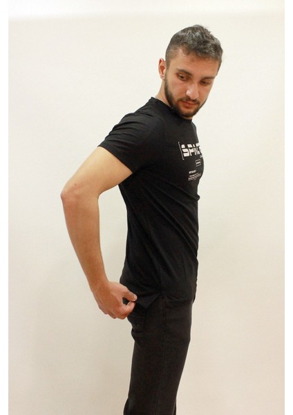 Caz 4172 Space Baskılı Bisiklet Yaka Erkek T-Shırt Siyah modelleri