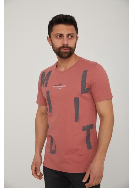 Caz 4089 Bisiklet Yaka Baskılı Erkek T-Shırt